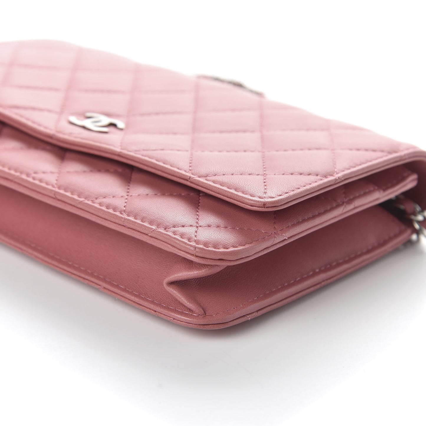 Lambskin Quilted Wallet On Chain WOC Pink