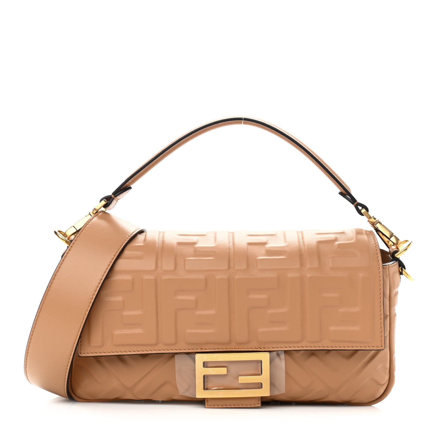 Fendi Nappa FF 1974 Embossed Baguette Miele Scuro 1 of 10