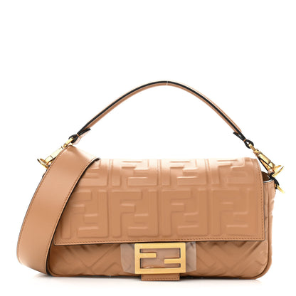 Fendi Nappa FF 1974 Embossed Baguette Miele Scuro 1 of 10