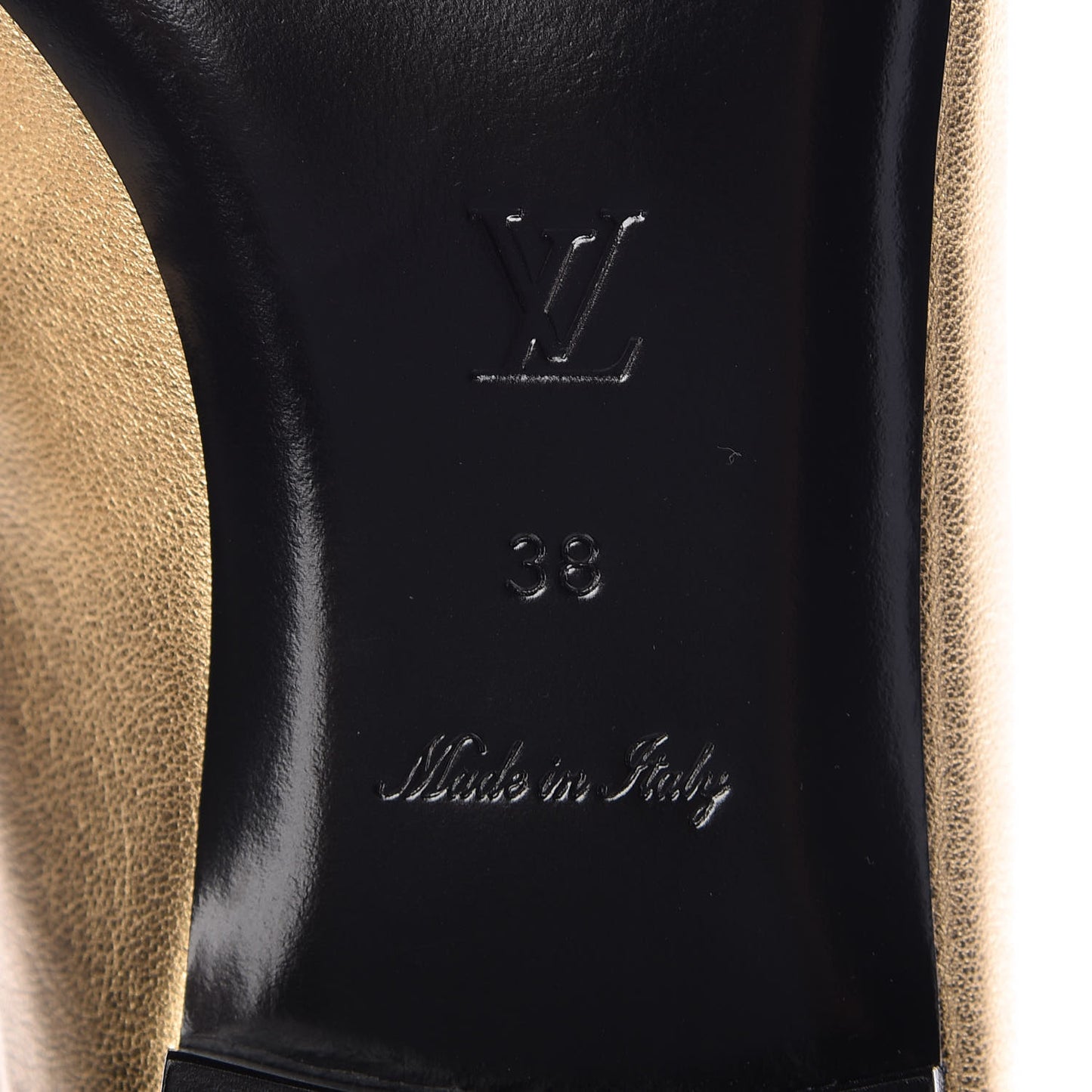 Metallic Lambskin Upper Case Open Back Flat Loafer 38 Gold