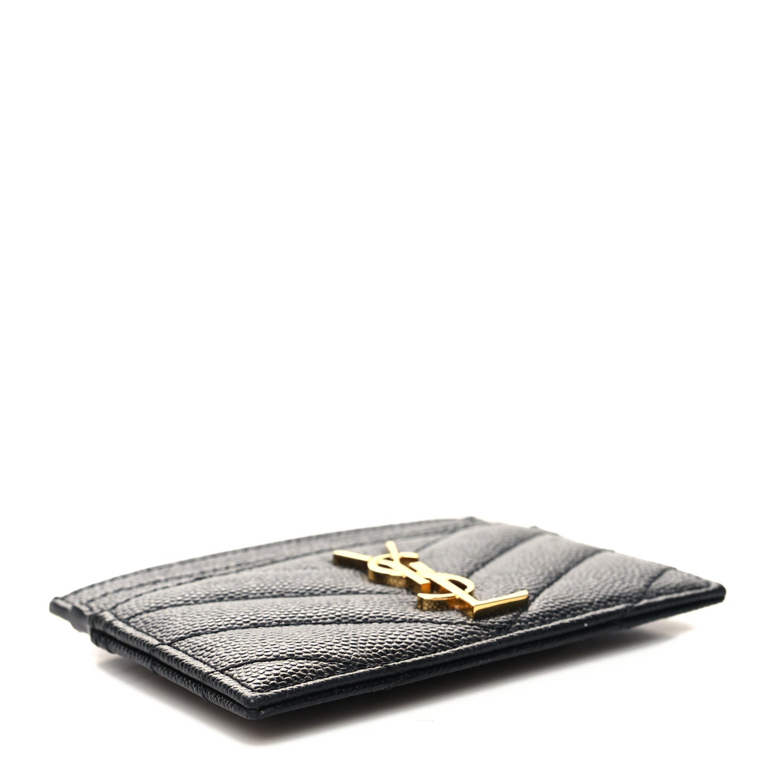 Saint Laurent Grain De Poudre Matelasse Chevron Monogram Credit Card Case Black 4 of 9