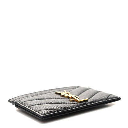 Saint Laurent Grain De Poudre Matelasse Chevron Monogram Credit Card Case Black 4 of 9
