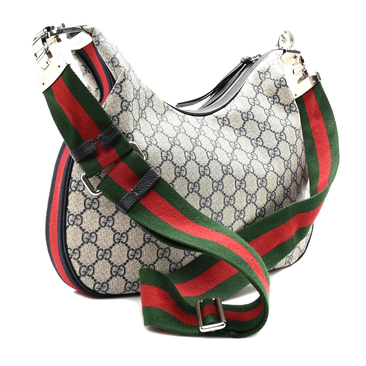 Gucci GG Supreme Monogram Textured Calfskin Web Large Attache Shoulder Bag Beige Blue 3 of 10