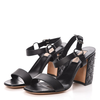 Valentino Garavani Calfskin Craquele Nappa Rockstud Spike 90mm Ankle Strap Sandals 37 Black 3 of 8