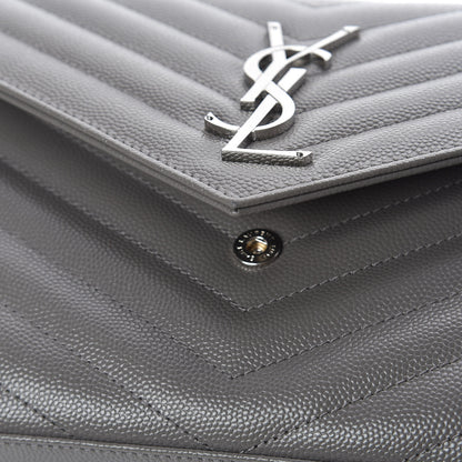 Saint Laurent Grain De Poudre Matelasse Chevron Monogram Chain Wallet Fog 9 of 11