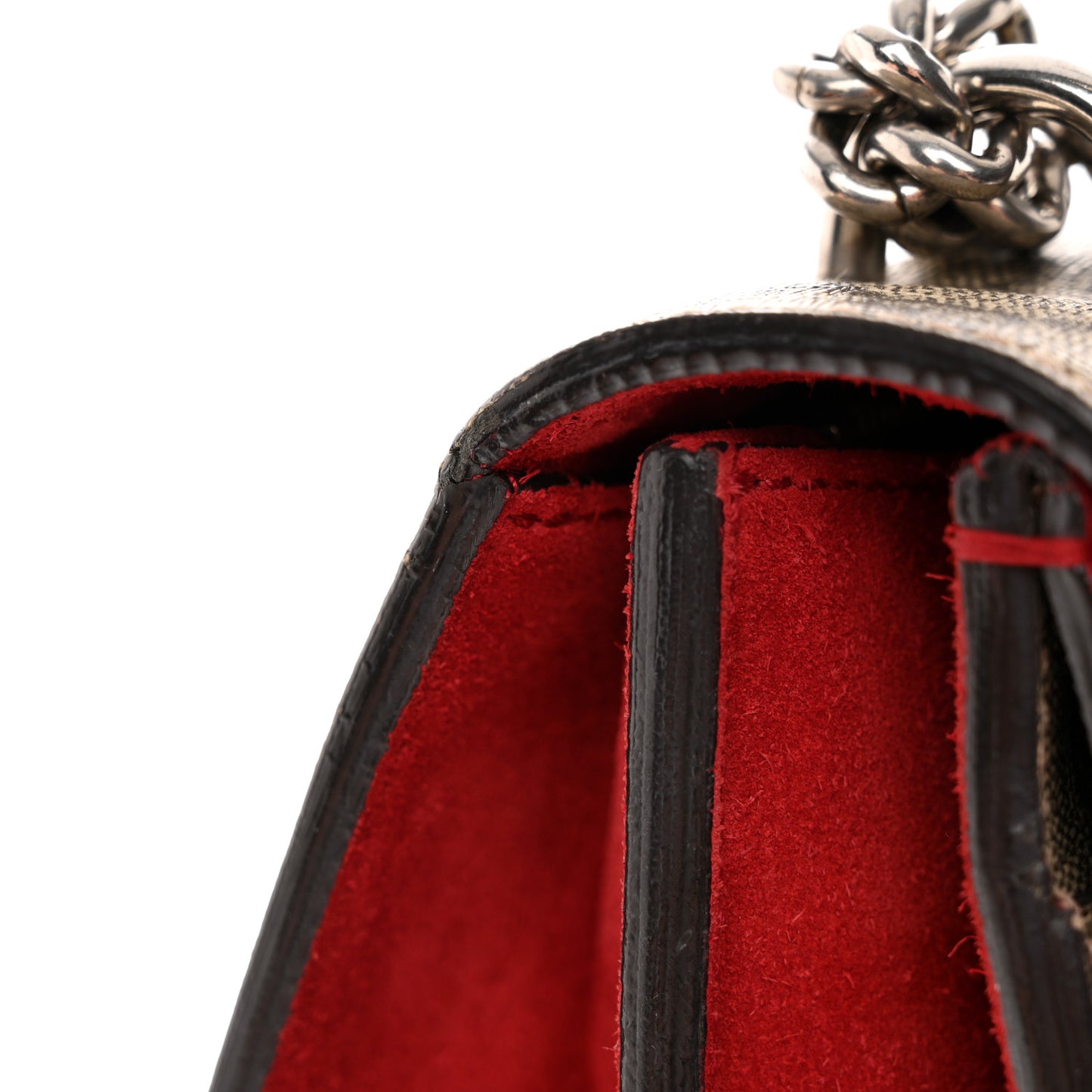 GG Supreme Monogram Suede Cudu Medium Dionysus Shoulder Bag Beige Ebony Vulcanic Red
