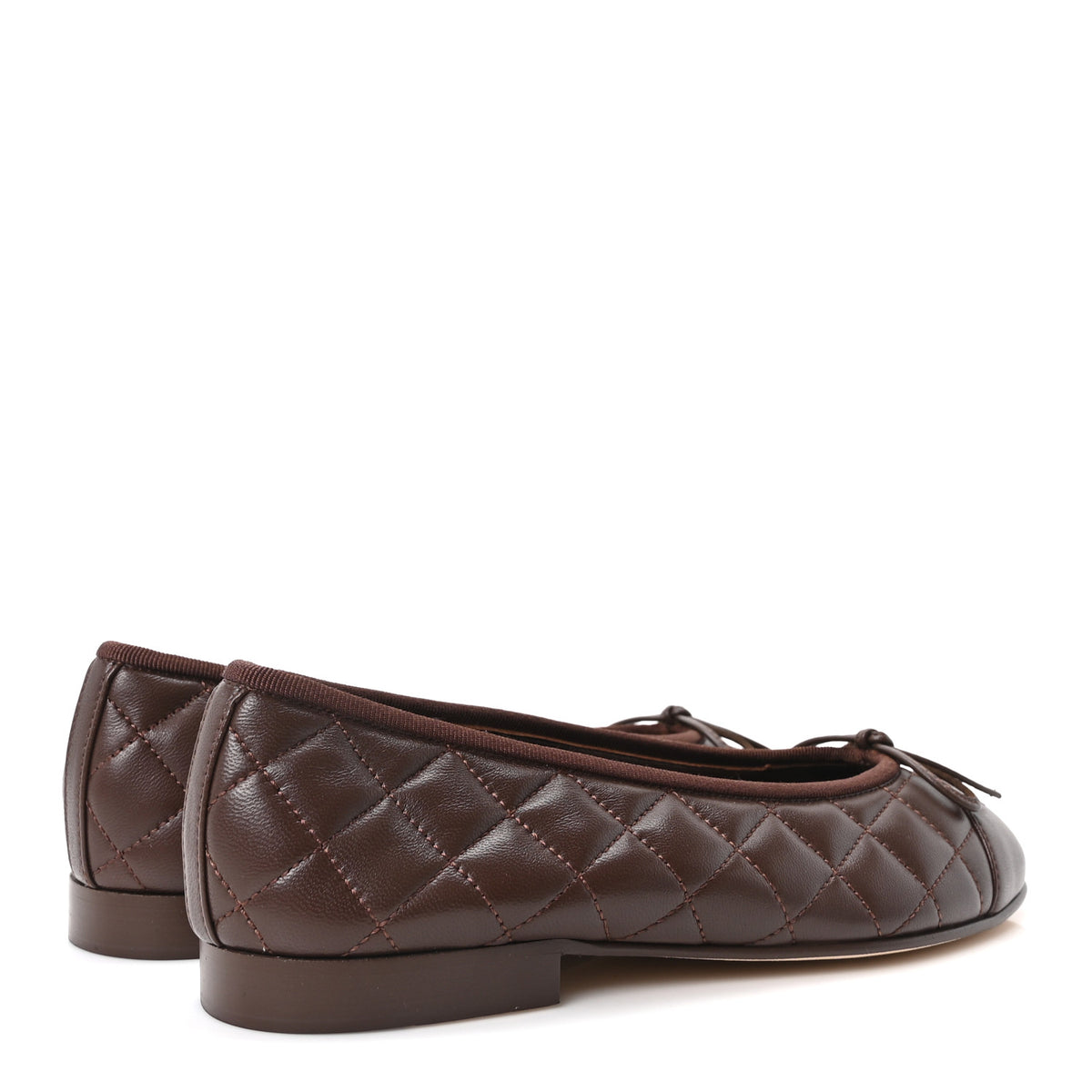 Lambskin Quilted CC Cap Toe Ballerina Flats 36 Dark Brown