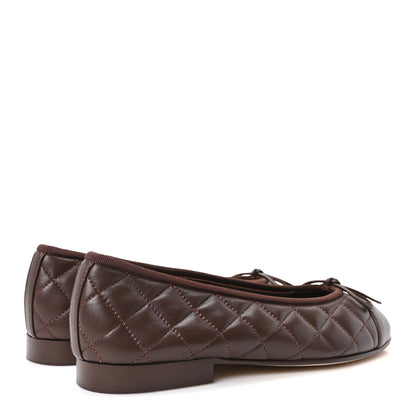 Chanel Lambskin Quilted CC Cap Toe Ballerina Flats 36 Dark Brown 5 of 10
