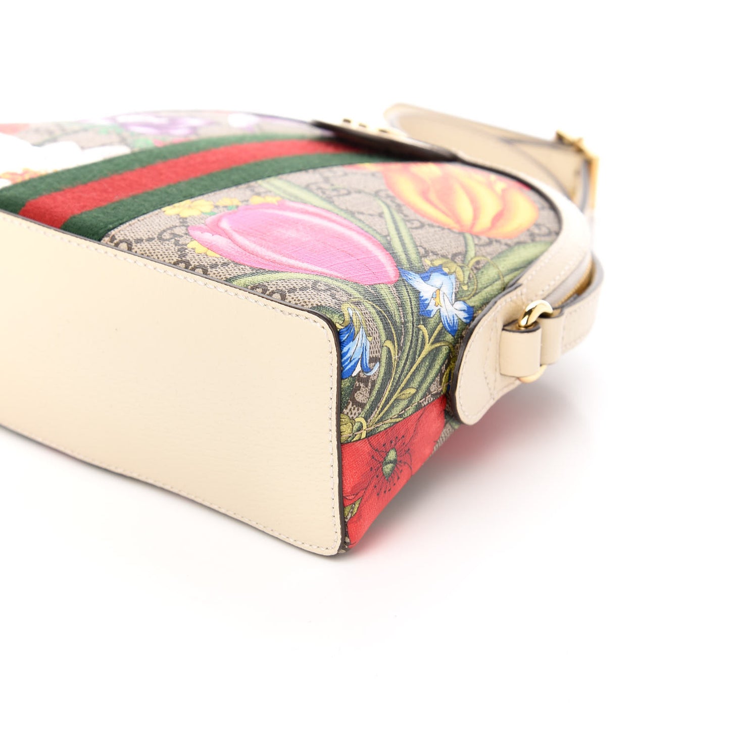 GG Supreme Monogram Flora Web GG Small Ophidia Dome Shoulder Bag White