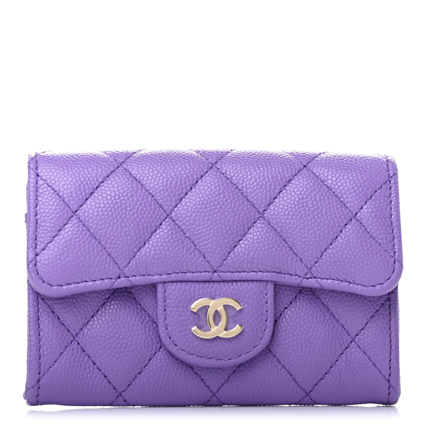 Chanel Caviar Quilted Flap Card Holder Wallet Purple 1 of 8