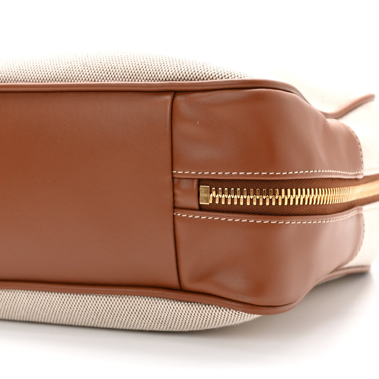 Canvas Calfskin Top Handle Bag Beige Brandy