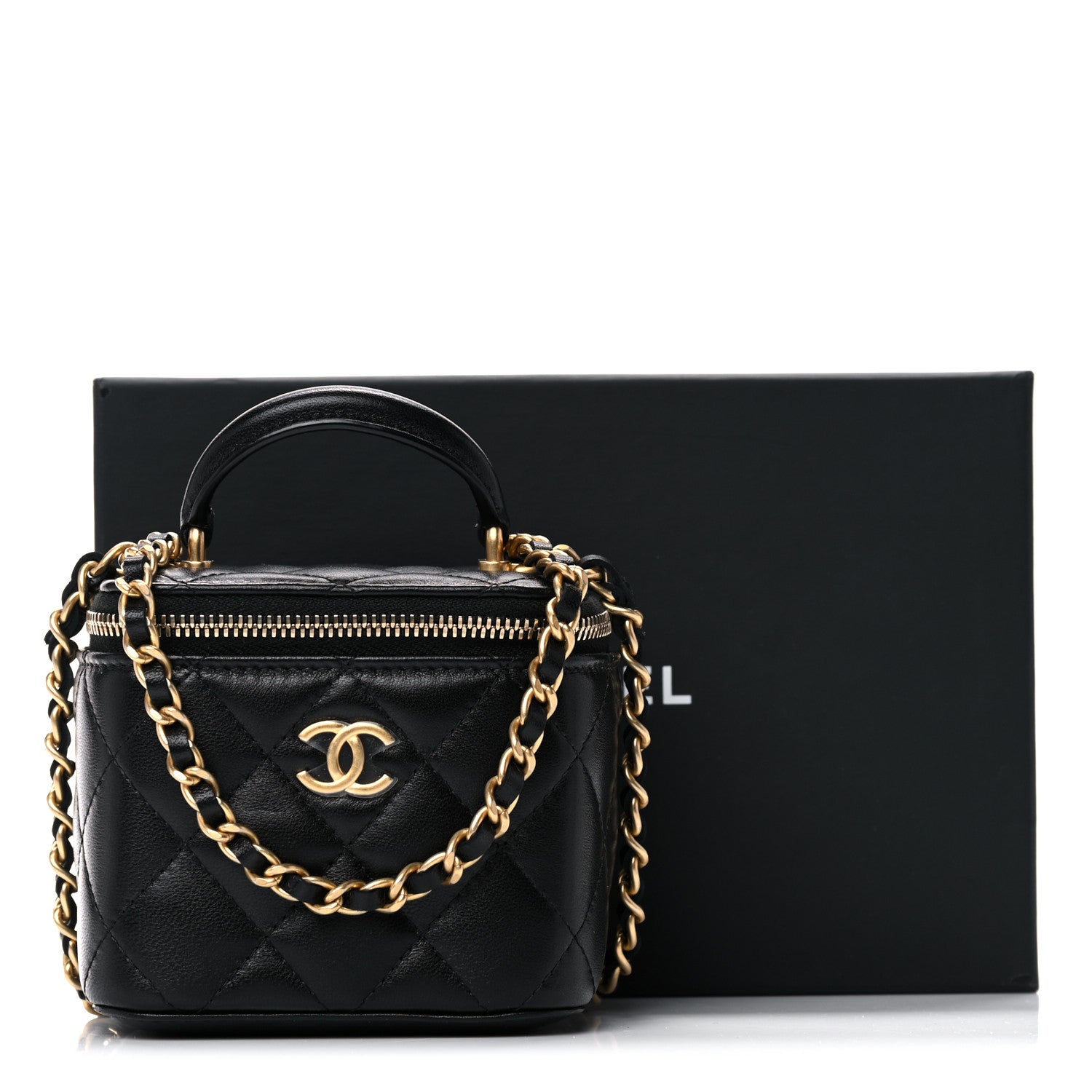 Chanel Lambskin Quilted Top Handle Mini Vanity Case With Chain Black 10 of 10