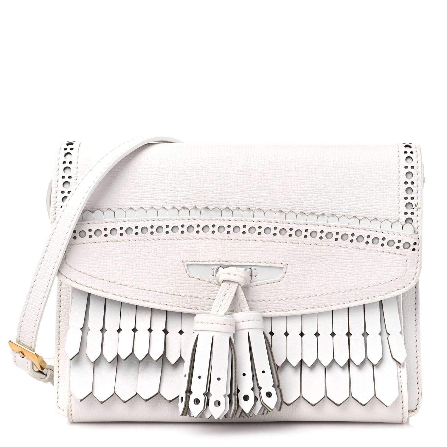 Burberry Grainy Calfskin Broguing Tassel Small Macken Crossbody Bag Chalk White 1 of 14
