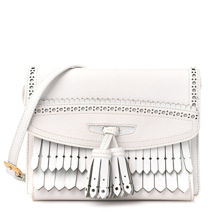 Burberry Grainy Calfskin Broguing Tassel Small Macken Crossbody Bag Chalk White 1 of 14
