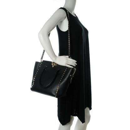 Valentino Garavani Vitello Rockstud Double Handle Tote Black 2 of 7
