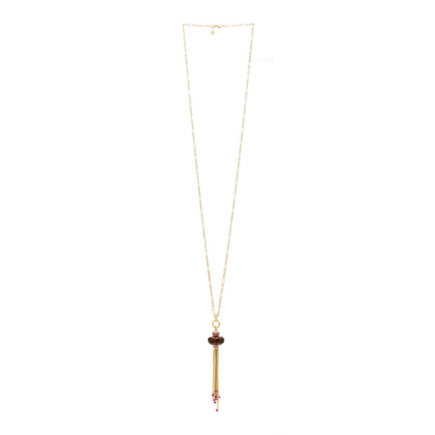 David Yurman 18K Yellow Gold Smoky Quartz Ruby Tassel Pendant Necklace 3 of 5