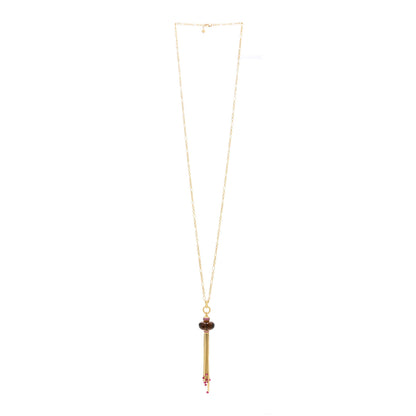 David Yurman 18K Yellow Gold Smoky Quartz Ruby Tassel Pendant Necklace 3 of 5