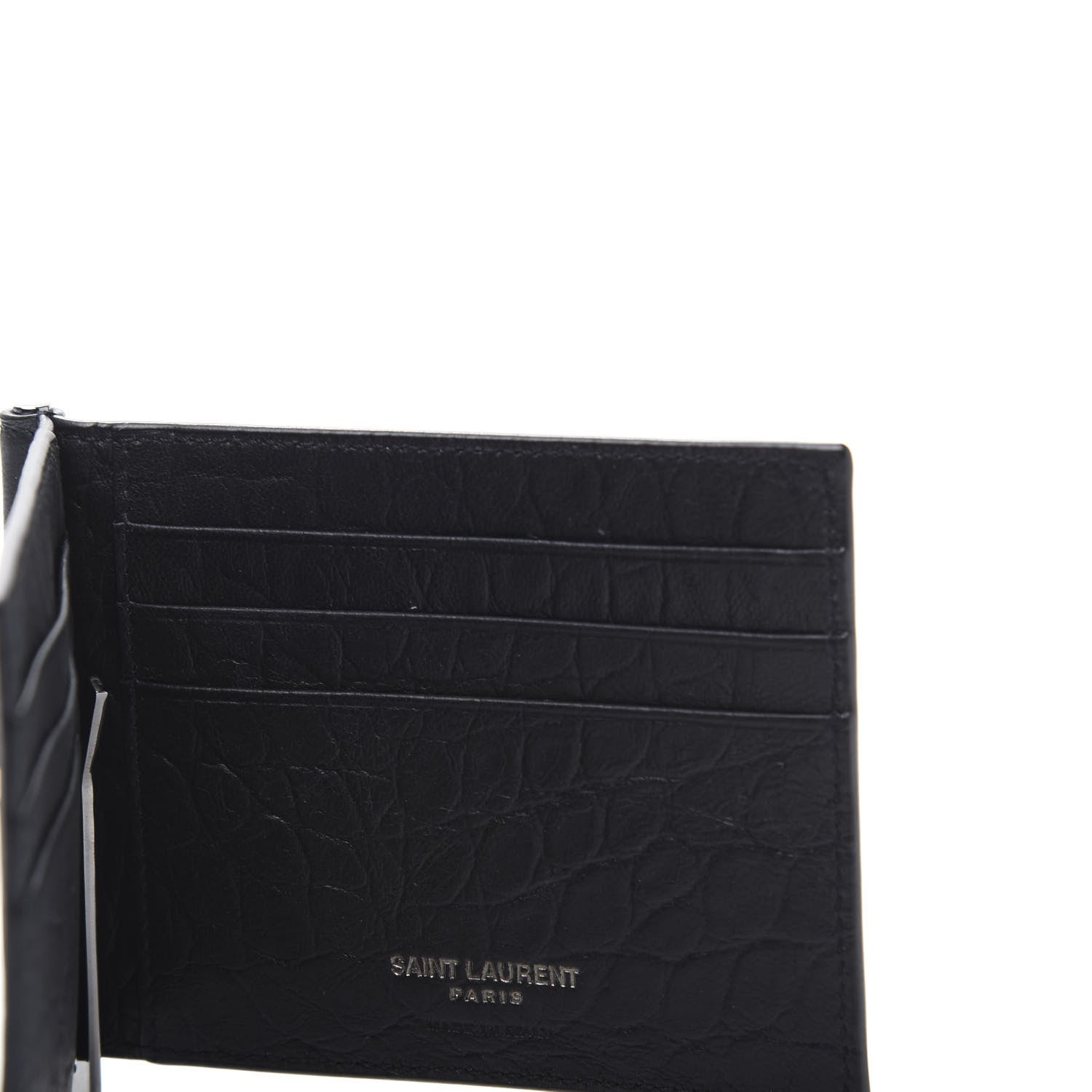 Saint Laurent Calfskin Crocodile Embossed Bill Clip Card Case Black 6 of 8