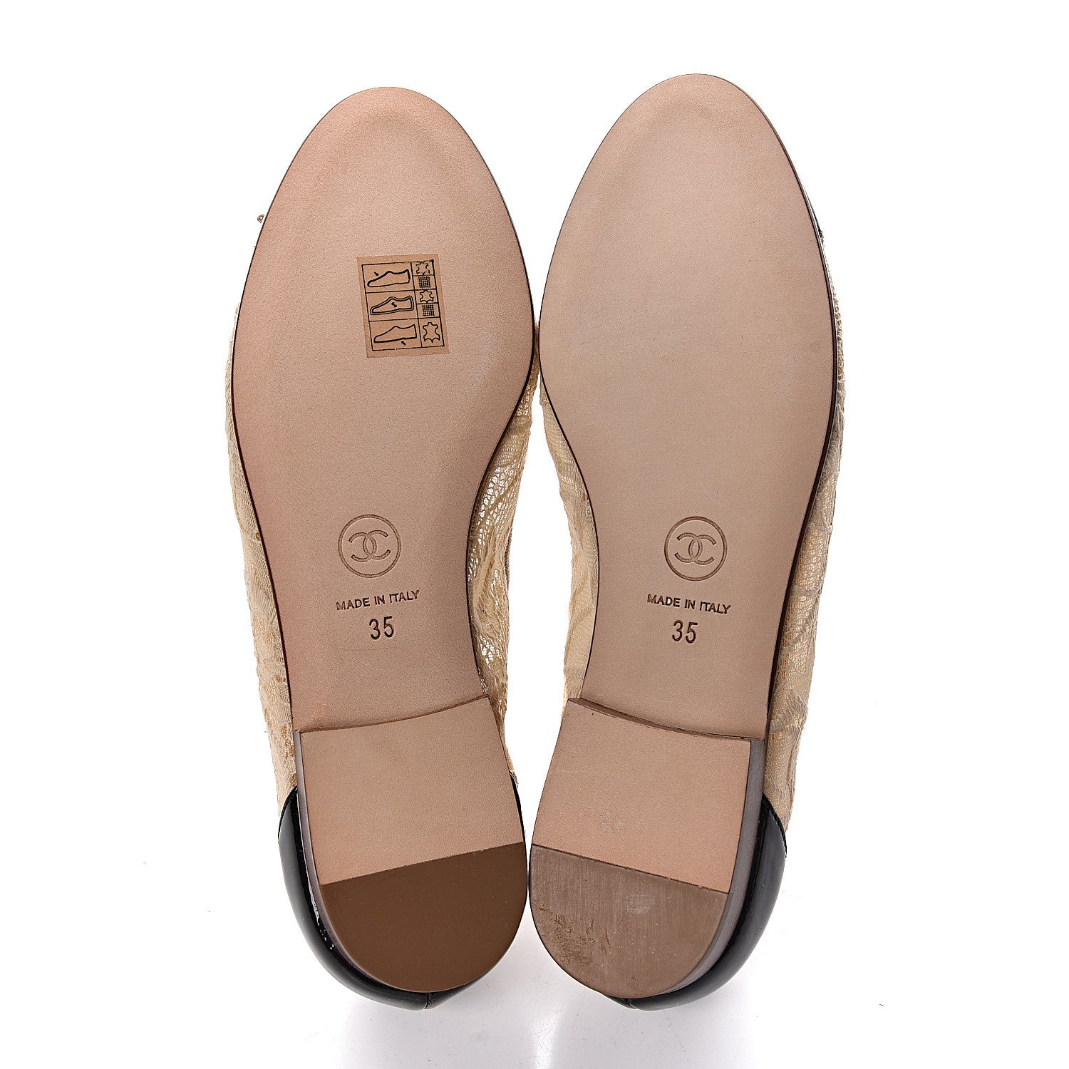 Chanel Lace Patent Cap Toe CC Ballerina Flats 35 Beige Black 6 of 10