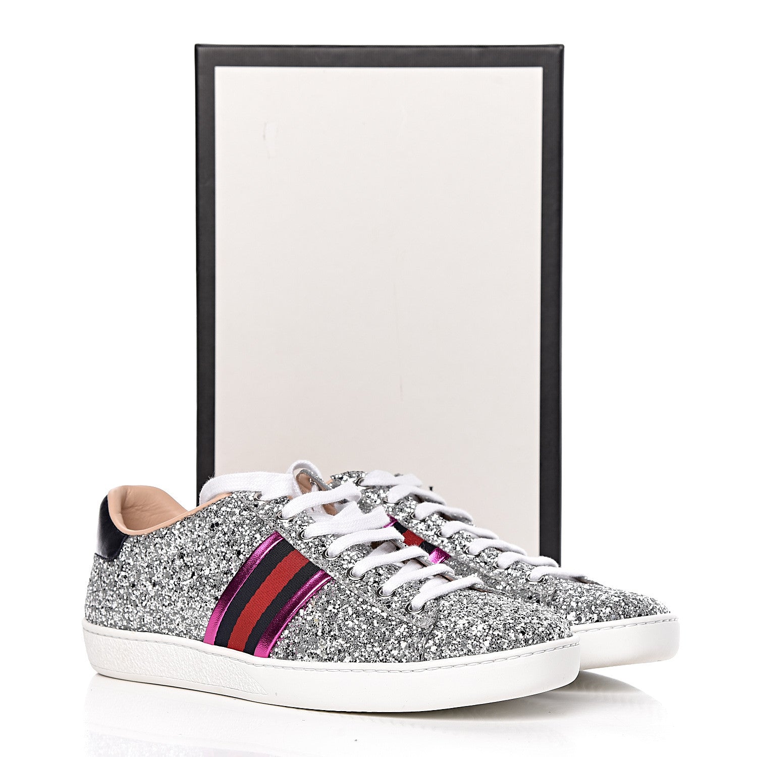 Gucci Glitter Web Womens Ace Sneakers 38.5 Silver 10 of 10