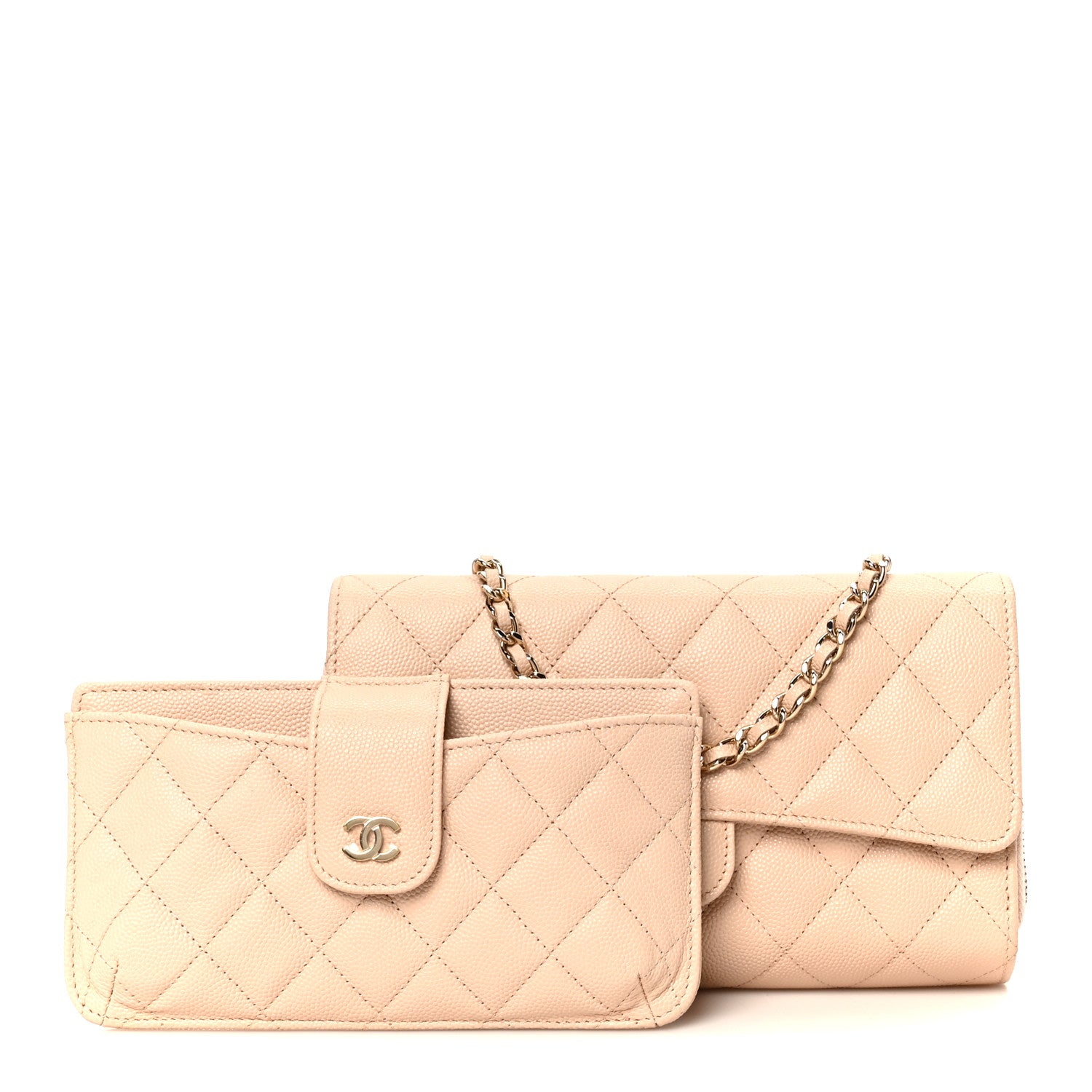 Chanel Caviar Quilted Phone Holder Wallet on Removable Chain Light Beige 2 of 13