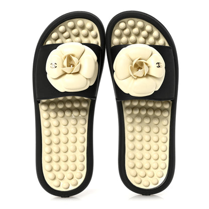 Chanel Thermoplastic PVC Camellia Mule Sandals 38 Black Ivory 2 of 9