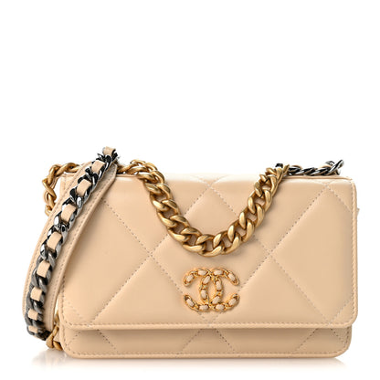 Chanel Lambskin Quilted Chanel 19 Wallet On Chain WOC Beige 1 of 12