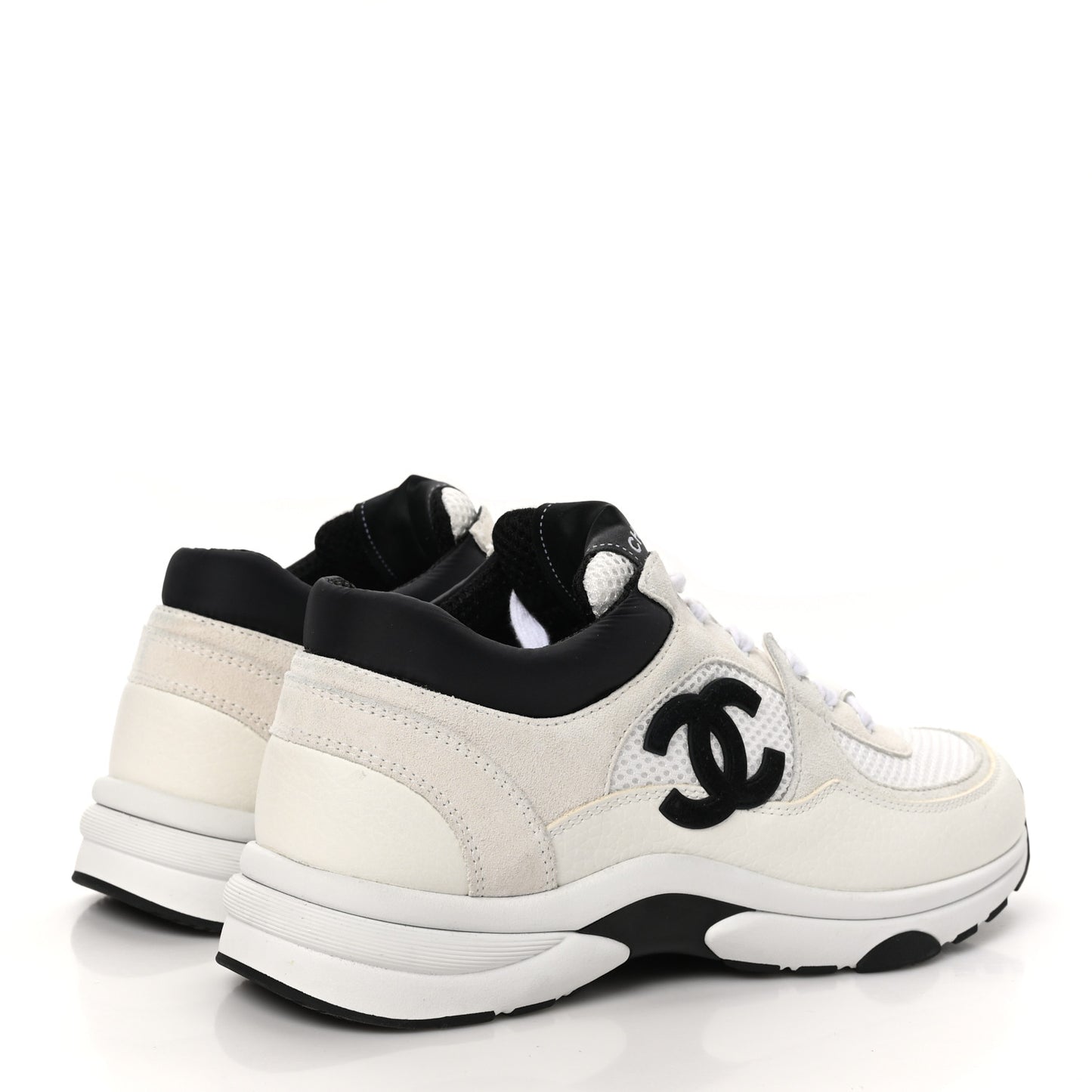 Mesh Suede Calfskin Grained Calfskin Womens CC Sneakers 39.5 White Black