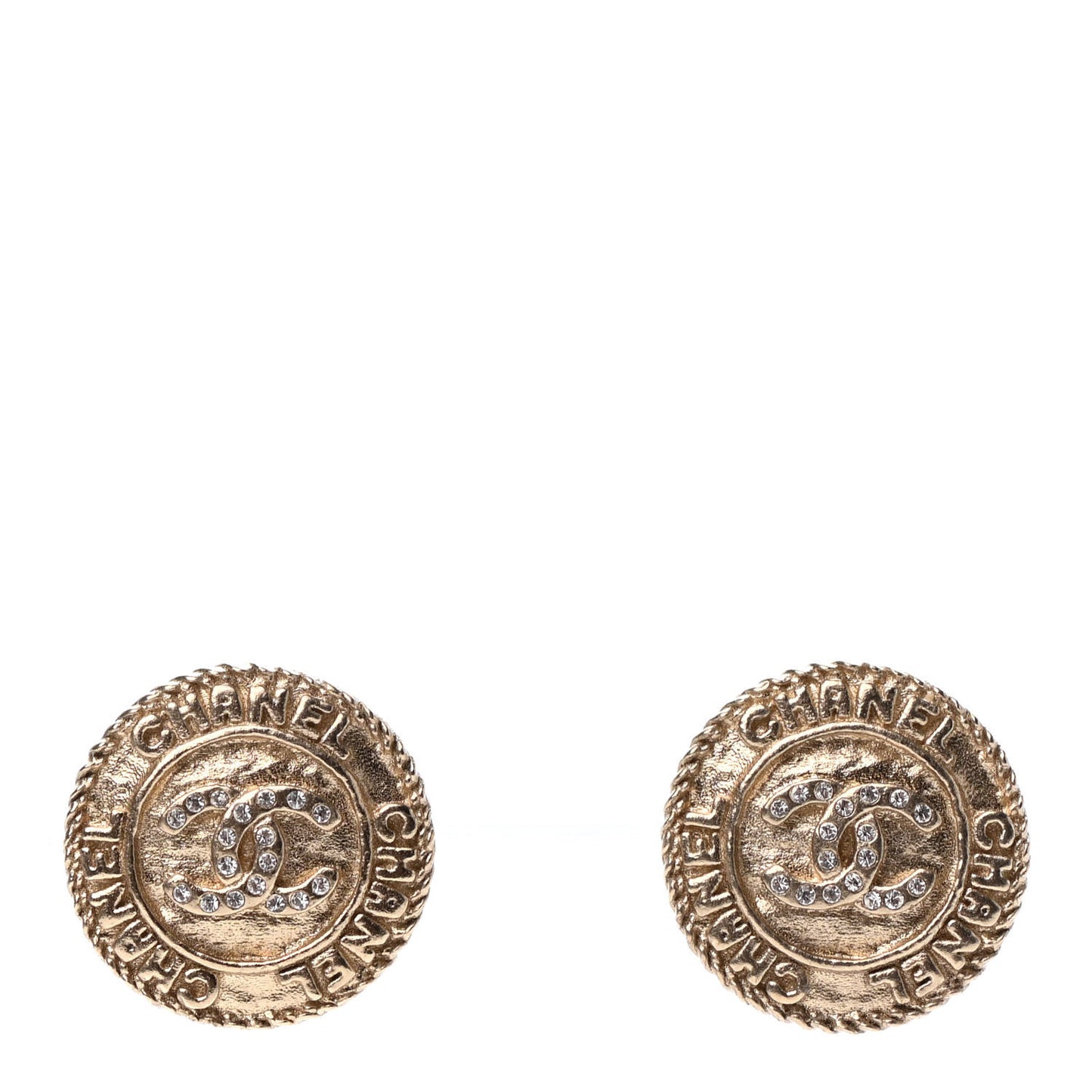 Crystal CC Round Earrings Gold