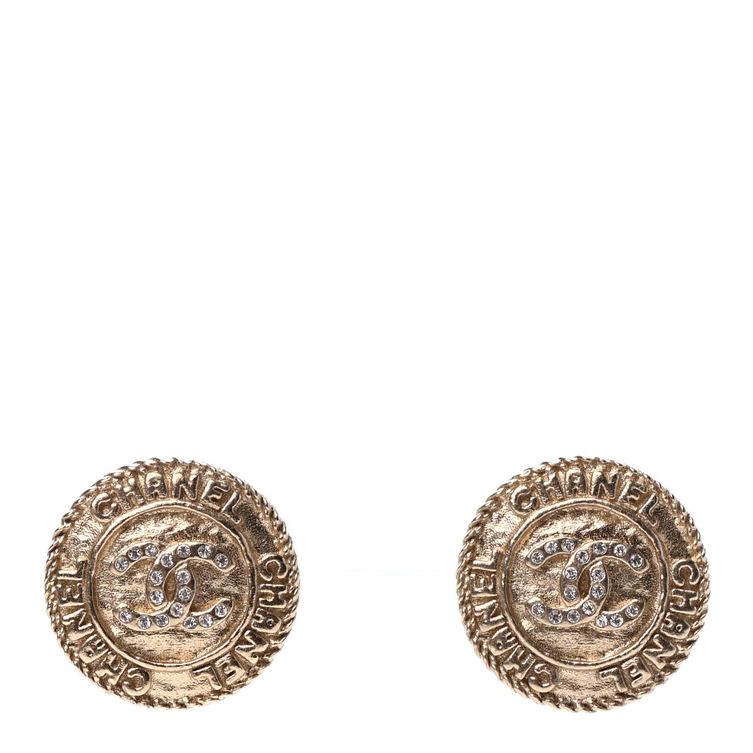Chanel Crystal CC Round Earrings Gold 1 of 4