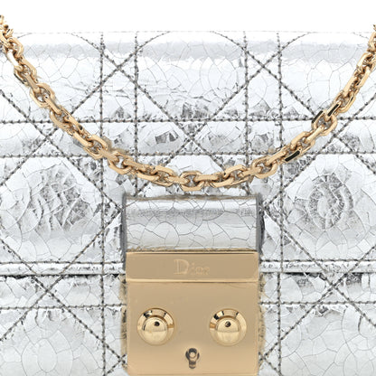 Christian Dior Metallic Crinkled Cannage Miss Dior Chain Wallet Silver 8 of 12