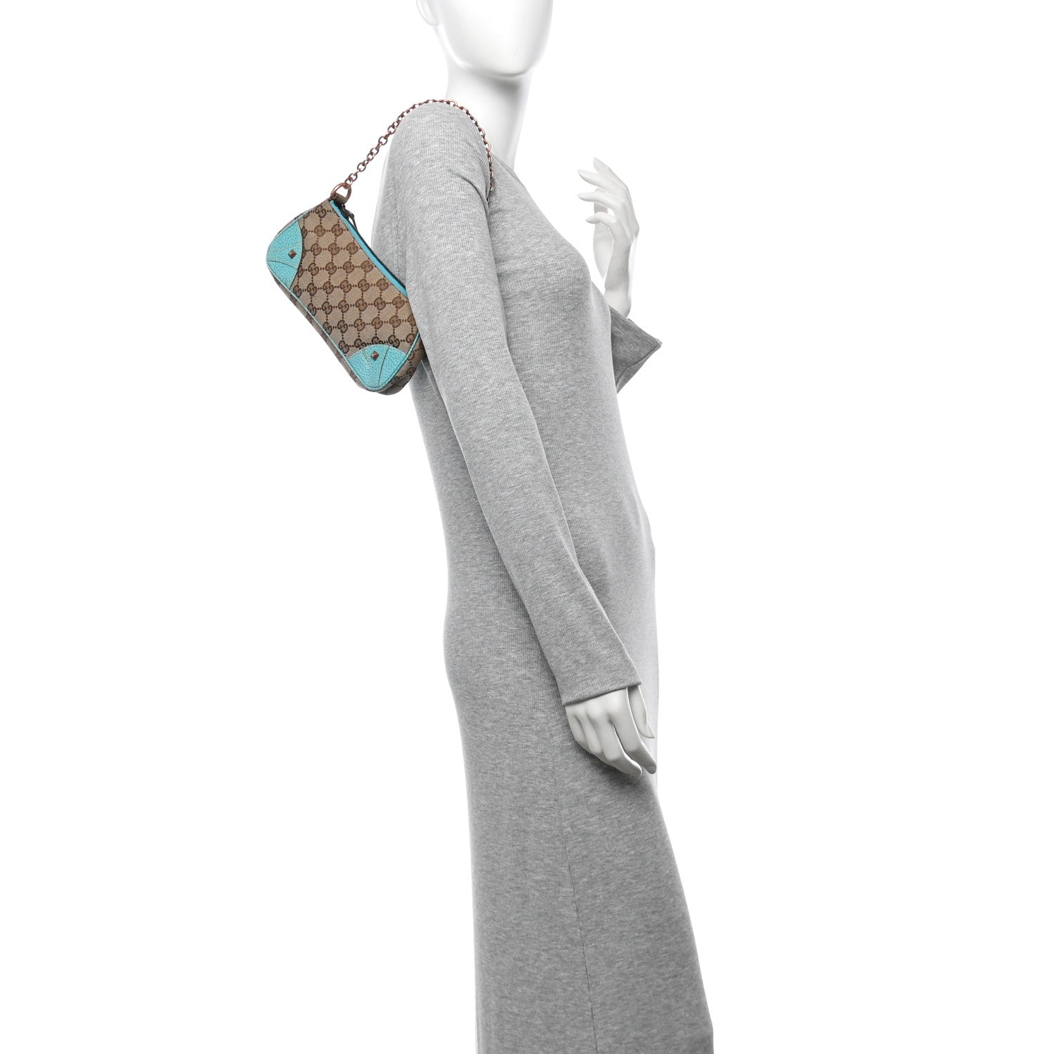 Gucci Monogram Horsebit Nail Chain Pochette Turquoise 2 of 12