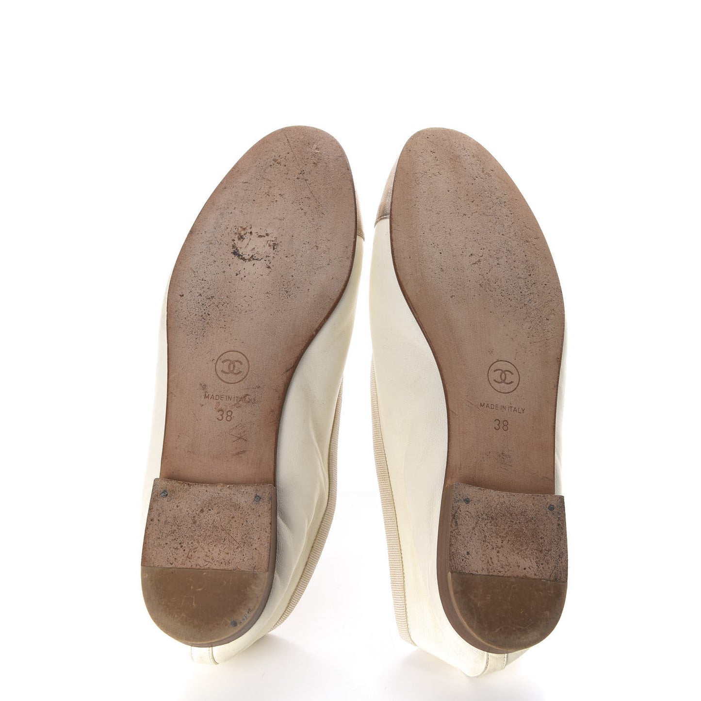 Calfskin Cap Toe CC Ballerina Flats 38 Beige Gold