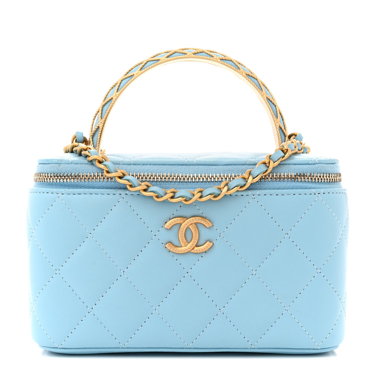 Chanel Lambskin Quilted Metal Twist Small Top Handle Vanity Case With Chain Blue 1 of 10