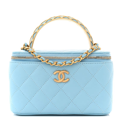 Chanel Lambskin Quilted Metal Twist Small Top Handle Vanity Case With Chain Blue 1 of 10