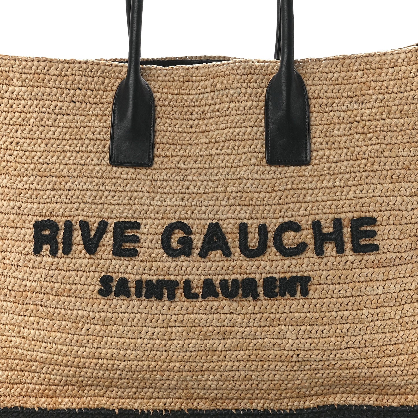 Raffia Calfskin Rive Gauche Tote Naturale Black