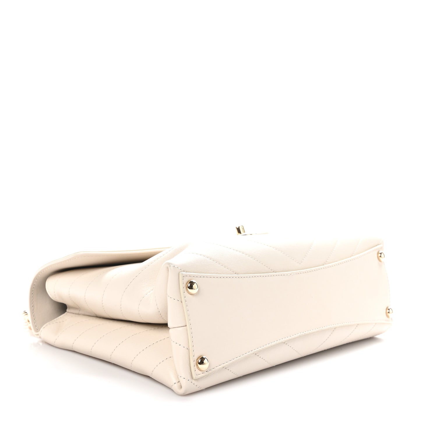Calfskin Chevron Stitched Medium Coco Flap Bag White