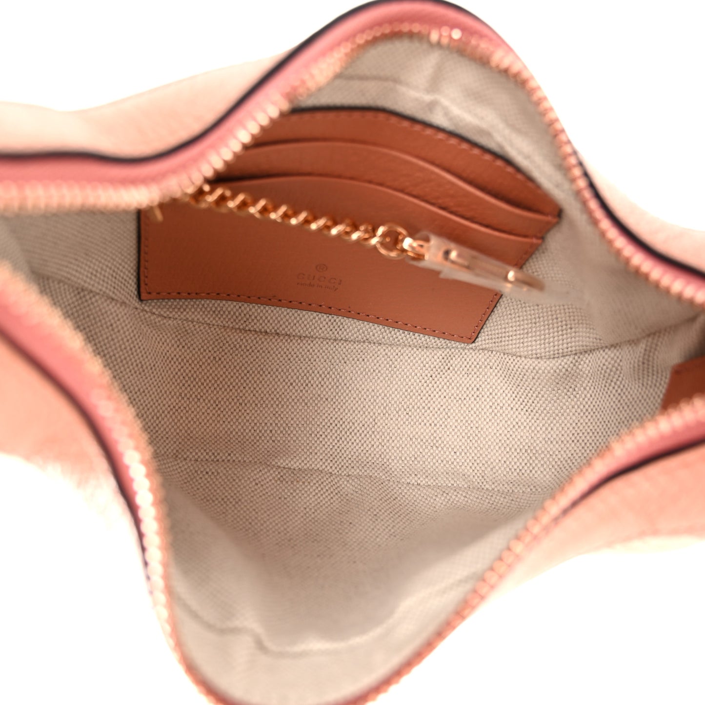 GG Supreme Monogram Textured Calfskin Web Mini Ophidia Half Moon Hobo Rose Pink