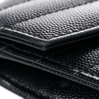 Saint Laurent Grain De Poudre Matelasse Chevron Monogram Monochrome Envelope Chain Wallet Black 12 of 18
