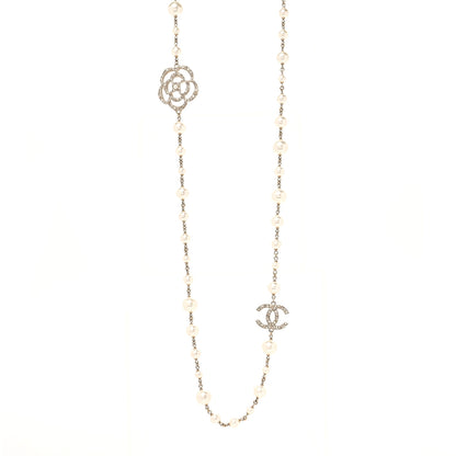 Chanel Pearl Crystal Camellia CC Necklace Gold 1 of 4