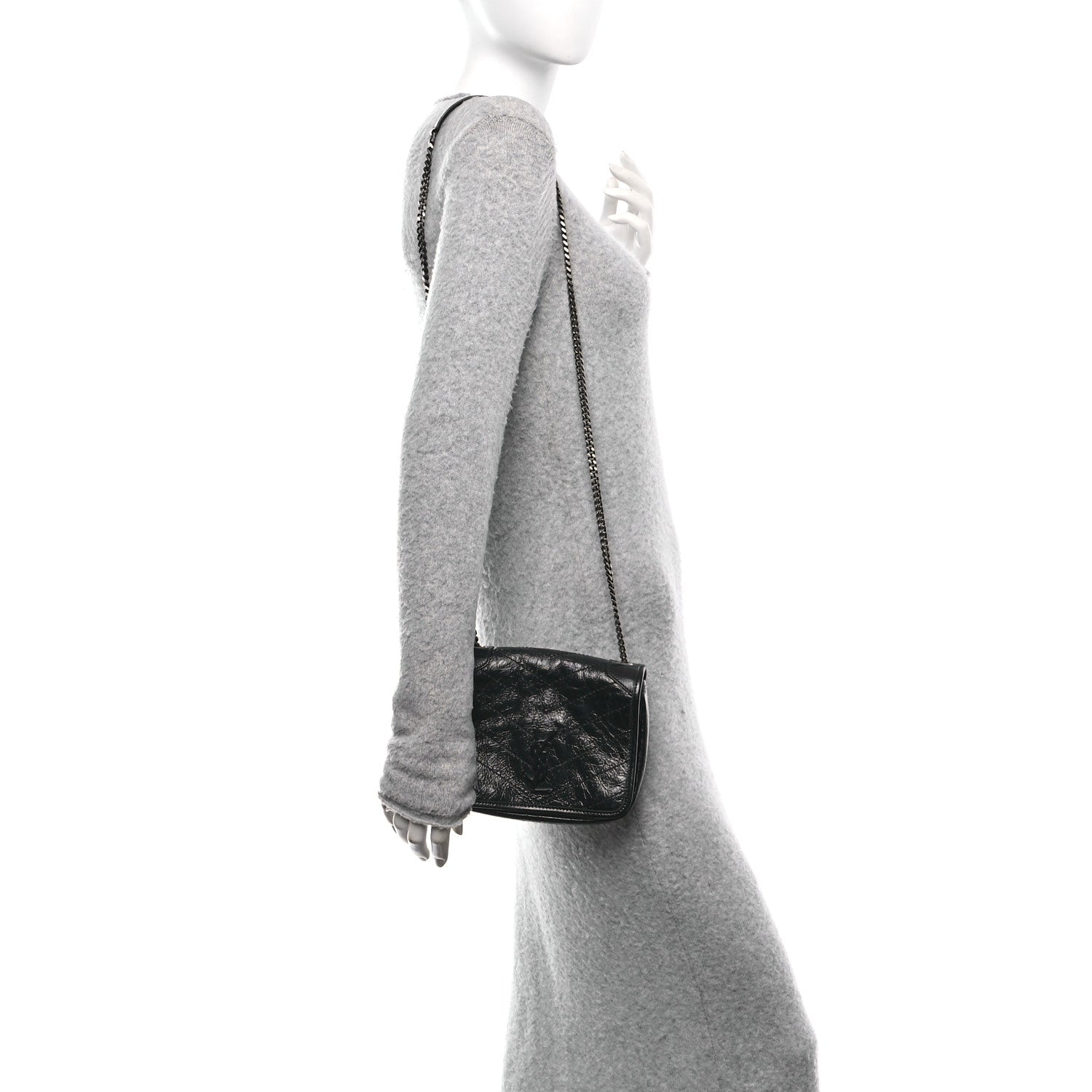 Saint Laurent Crinkled Calfskin Matelasse Monogram Niki Chain Wallet Black 3 of 10