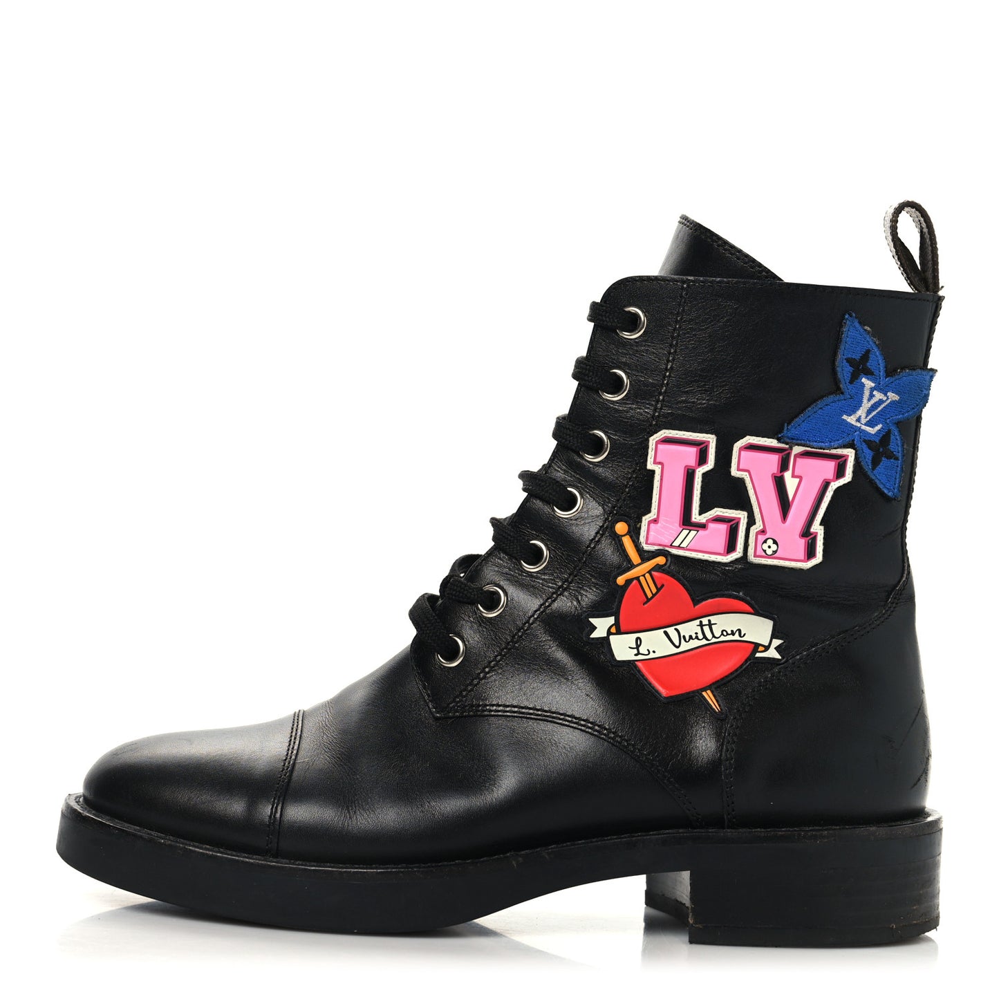 Calfskin LV Black Heart Flat Ranger Boots 37 Black