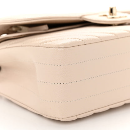 Chanel Caviar Chevron Quilted Small Double Flap Beige 10 of 11