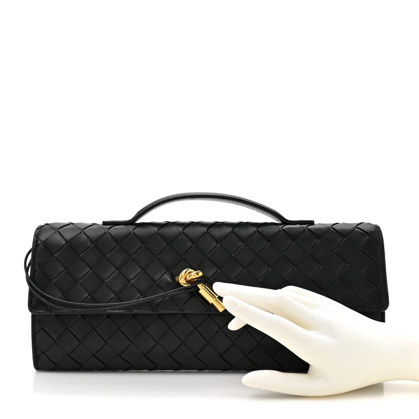 Nappa Intrecciato Long Andiamo Top Handle Clutch Black
