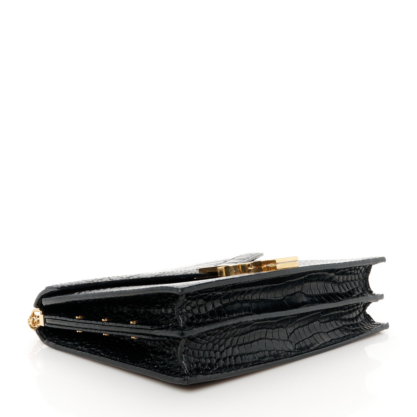 Calfskin Crocodile Embossed Monogram Cassandra Clasp Bag Black Rouge Legion