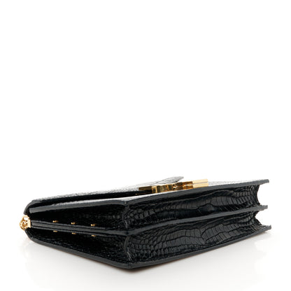 Saint Laurent Calfskin Crocodile Embossed Monogram Cassandra Clasp Bag Black Rouge Legion 4 of 13