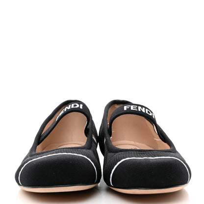 Fendi Technical Knit Logo Ballet Flats 36.5 Black White 2 of 8