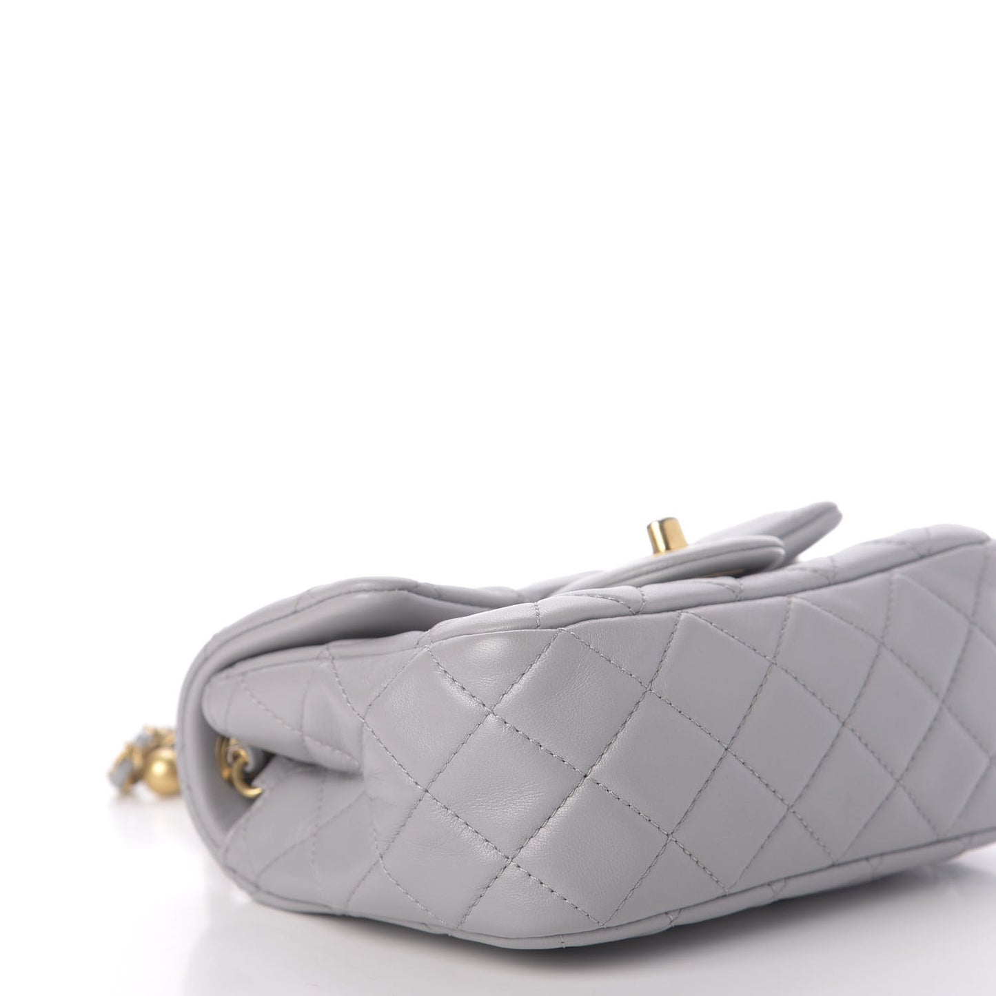 Lambskin Quilted Mini Pearl Crush Flap Light Grey