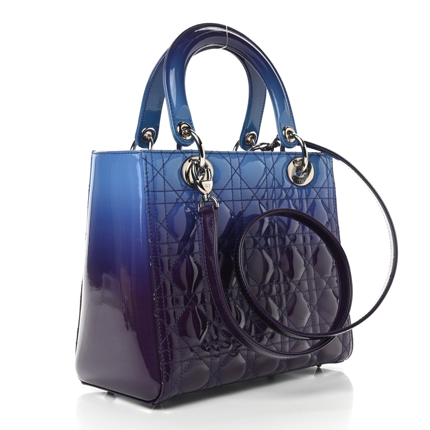 Patent Cannage Gradient Medium Lady Dior Purple Blue