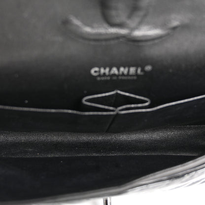 Chanel Metallic Patent Crumpled Calfskin Chevron Quilted Medium Double Flap So Black 5 of 12
